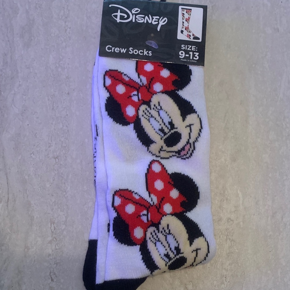 Disney White Socks with Minnie Mouse and Red Bow